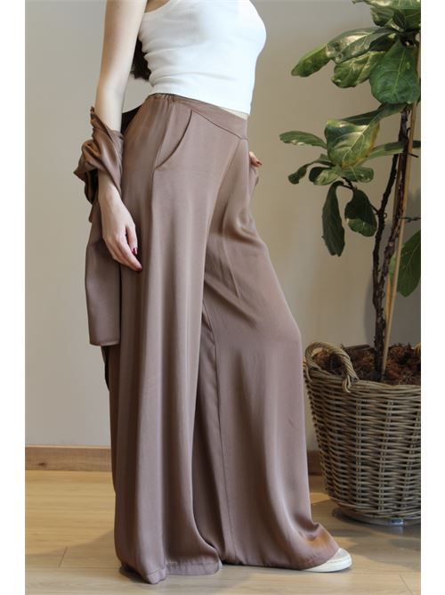 Pantalone a palazzo satinato con elastico sul retro DIECI MINUTI | FA356P2